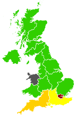 Click on a region for air pollution levels for 13/08/1996