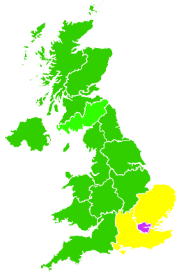 Click on a region for air pollution levels for 13/08/1999