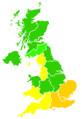 Click on a region for air pollution levels for 13/08/2003
