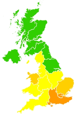 Click on a region for air pollution levels for 13/08/2020