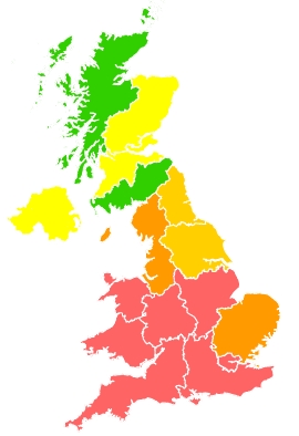 Click on a region for air pollution levels for 13/08/2022