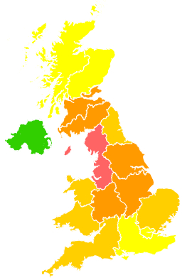 Click on a region for air pollution levels for 13/08/2025