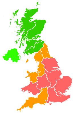 Click on a region for air pollution levels for 13/08/2026