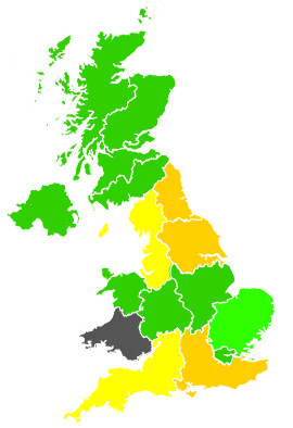 Click on a region for air pollution levels for 13/09/1991