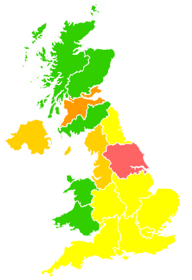 Click on a region for air pollution levels for 13/09/2002