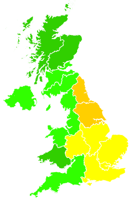 Click on a region for air pollution levels for 13/09/2016