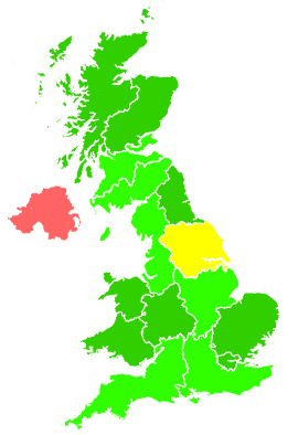 Click on a region for air pollution levels for 13/10/1992