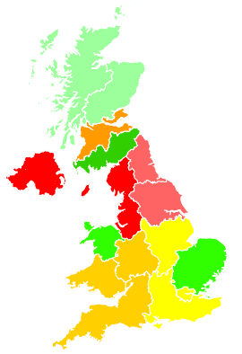 Click on a region for air pollution levels for 13/10/1994