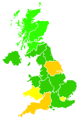 Click on a region for air pollution levels for 13/10/1995