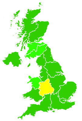 Click on a region for air pollution levels for 13/10/1999