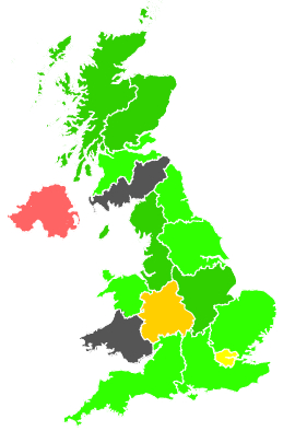 Click on a region for air pollution levels for 13/11/1989