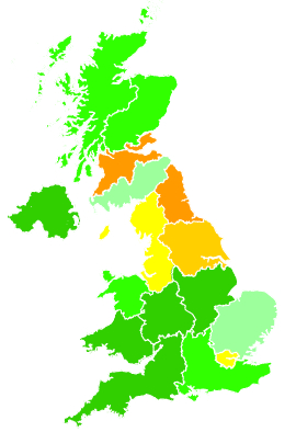 Click on a region for air pollution levels for 13/11/1995