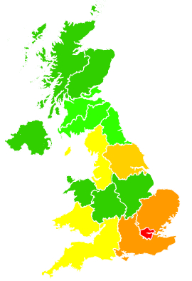 Click on a region for air pollution levels for 13/11/1997