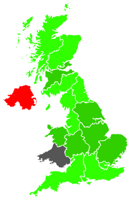Click on a region for air pollution levels for 13/12/1990