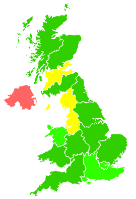Click on a region for air pollution levels for 13/12/1995