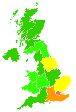 Click on a region for air pollution levels for 13/12/2007