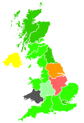 Click on a region for air pollution levels for 14/01/1991