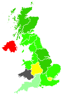 Click on a region for air pollution levels for 14/01/1992
