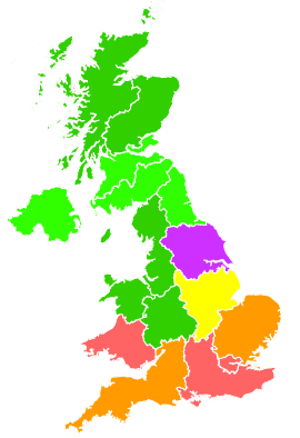 Click on a region for air pollution levels for 14/01/1997