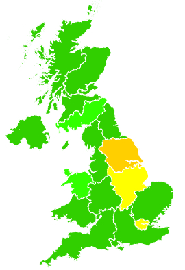 Click on a region for air pollution levels for 14/01/2010