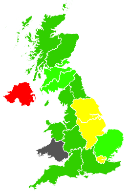 Click on a region for air pollution levels for 14/02/1991
