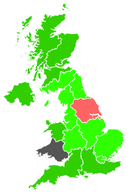 Click on a region for air pollution levels for 14/02/1992