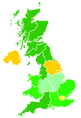 Click on a region for air pollution levels for 14/02/1993