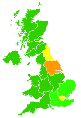 Click on a region for air pollution levels for 14/02/1994