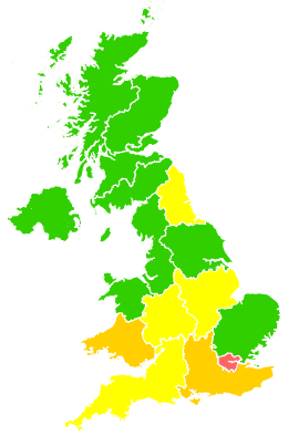 Click on a region for air pollution levels for 14/02/1998