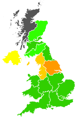 Click on a region for air pollution levels for 14/02/2001