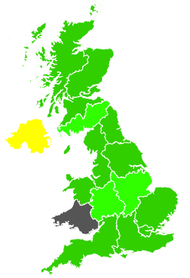Click on a region for air pollution levels for 14/03/1991