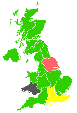 Click on a region for air pollution levels for 14/04/1992