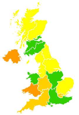 Click on a region for air pollution levels for 14/04/1993