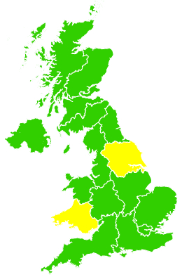 Click on a region for air pollution levels for 14/04/1998