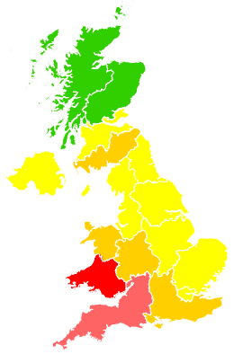 Click on a region for air pollution levels for 14/04/2007