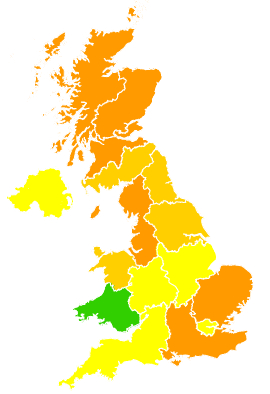 Click on a region for air pollution levels for 14/05/1992