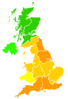 Click on a region for air pollution levels for 14/06/1992