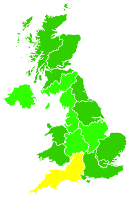 Click on a region for air pollution levels for 14/06/1997