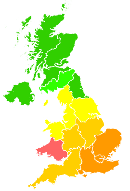 Click on a region for air pollution levels for 14/07/2005