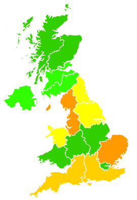 Click on a region for air pollution levels for 14/08/1993