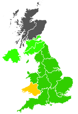 Click on a region for air pollution levels for 14/08/1994