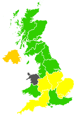 Click on a region for air pollution levels for 14/08/1996