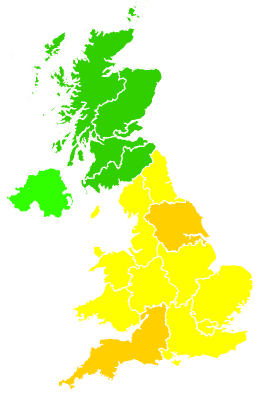 Click on a region for air pollution levels for 14/09/2003