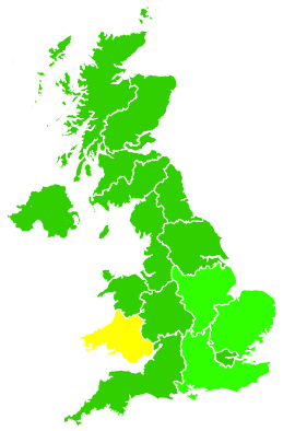 Click on a region for air pollution levels for 14/10/1992