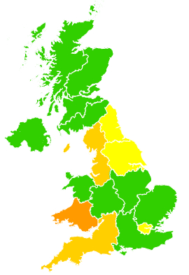 Click on a region for air pollution levels for 14/10/1995