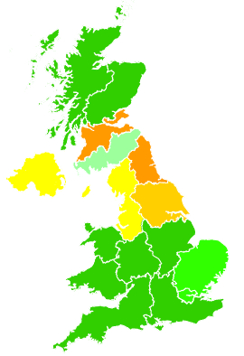 Click on a region for air pollution levels for 14/11/1995