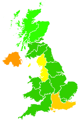 Click on a region for air pollution levels for 14/12/1997