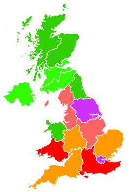 Click on a region for air pollution levels for 15/01/1997