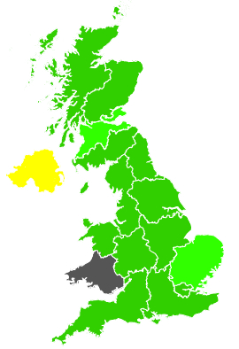 Click on a region for air pollution levels for 15/02/1991