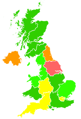 Click on a region for air pollution levels for 15/02/1994
